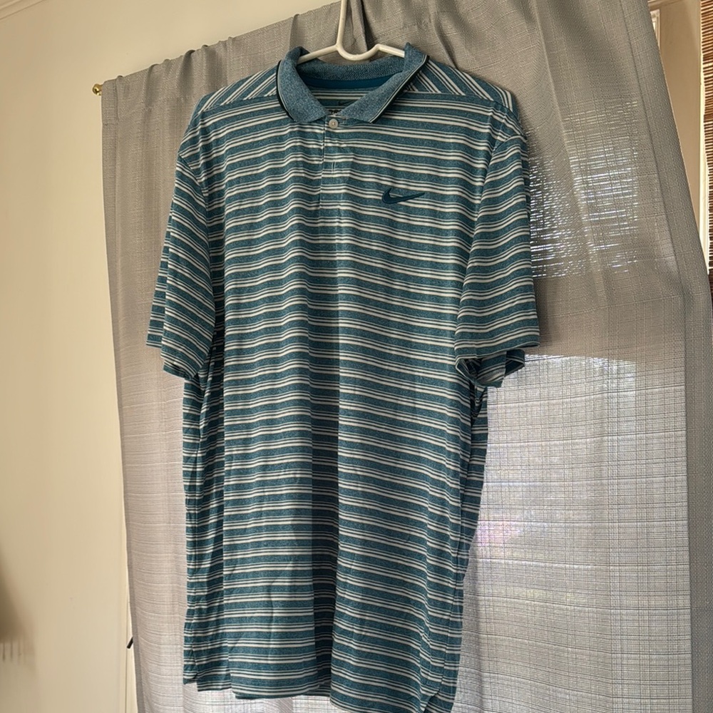 Navy and Teal Striped Polo Shirt with Relaxed Fit